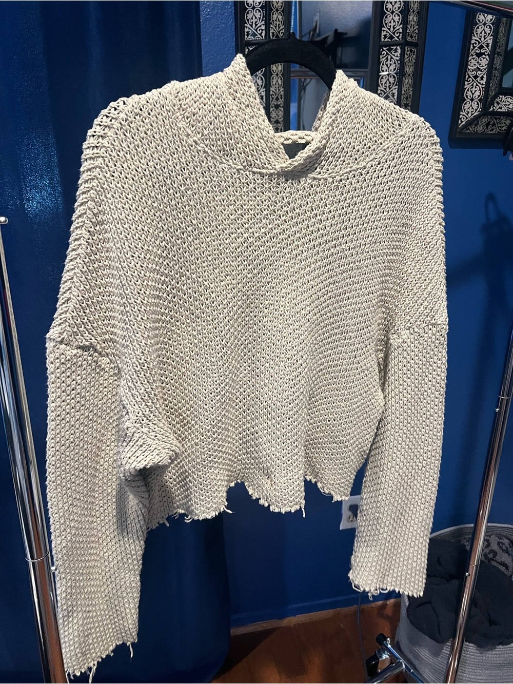 RtA Cream Chunky Knit Hooded Sweater